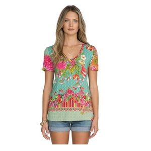 Multi Mona May Favorite V Neck Blue Pink New Tee Shirt